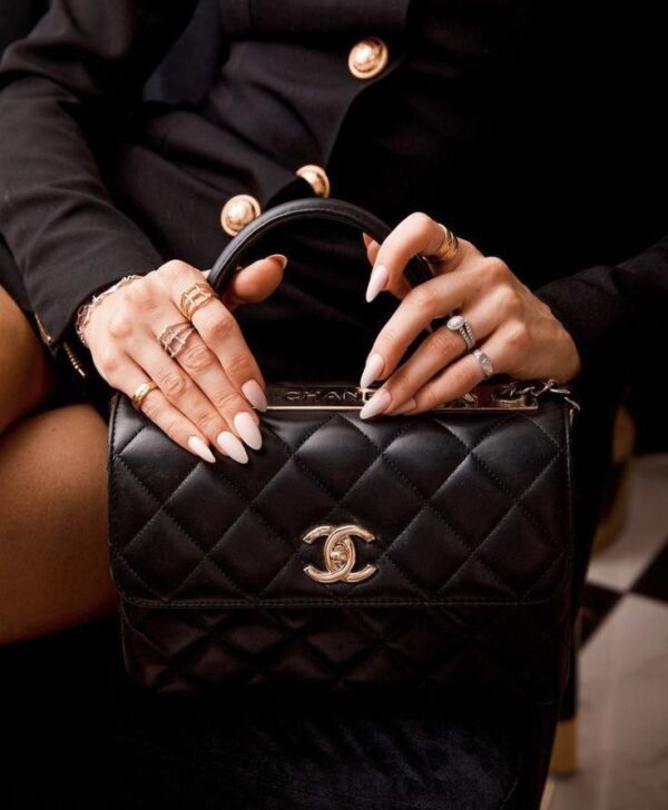 Chanel Black Quilted Caviar Small Coco Top Handle Flap Bag - Image 5