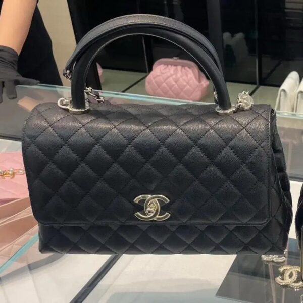 Chanel Black Quilted Caviar Small Coco Top Handle Flap Bag - Image 2