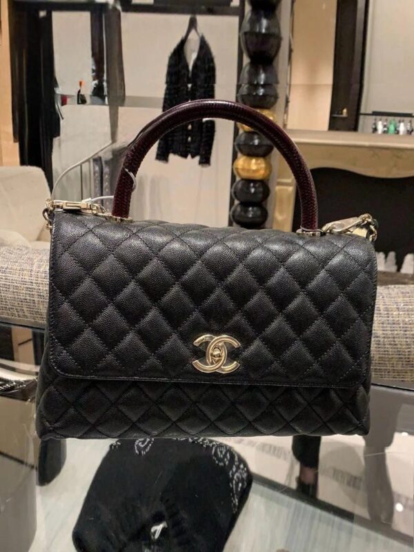 Chanel Black Quilted Caviar Small Coco Top Handle Flap Bag - Image 4