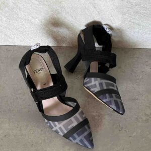 Fendi Black/Grey PVC, Leather and Fabric Colibri Slingback