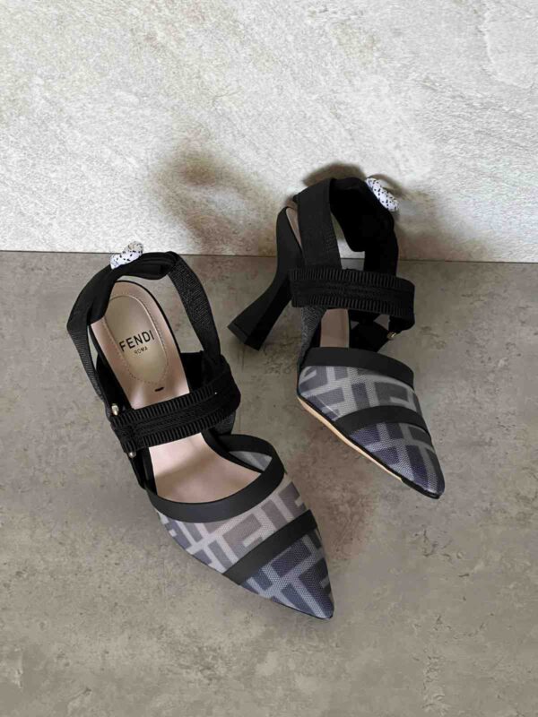 Fendi Black/Grey PVC, Leather and Fabric Colibri Slingback
