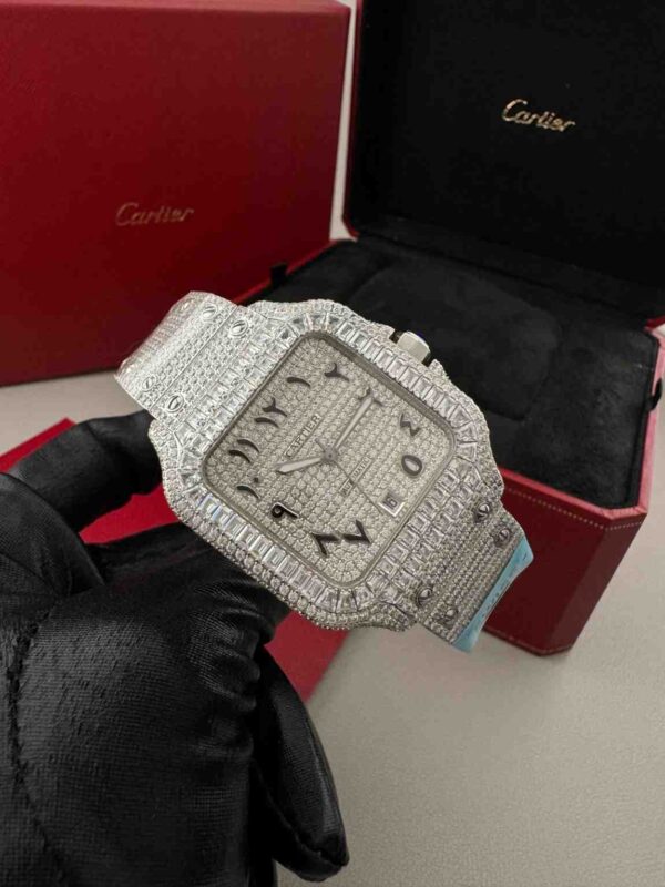Cartier Arabic Dial VVS Square Steel Iced Out Watch - Image 3