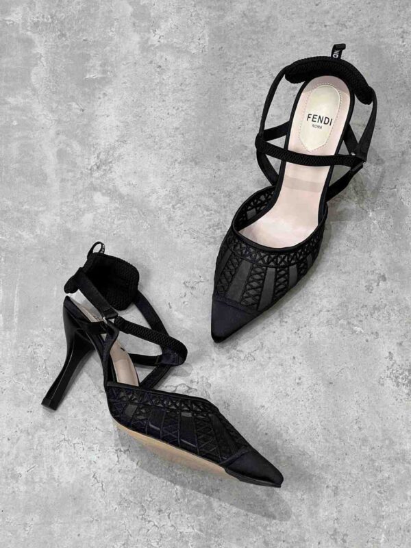 Fendi Black Lace and Leather Colibri Lite Slingback Pumps