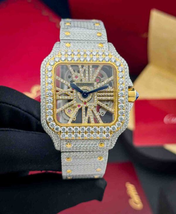 Iced Out Cartier Skeleton Diamond Watch - Image 6