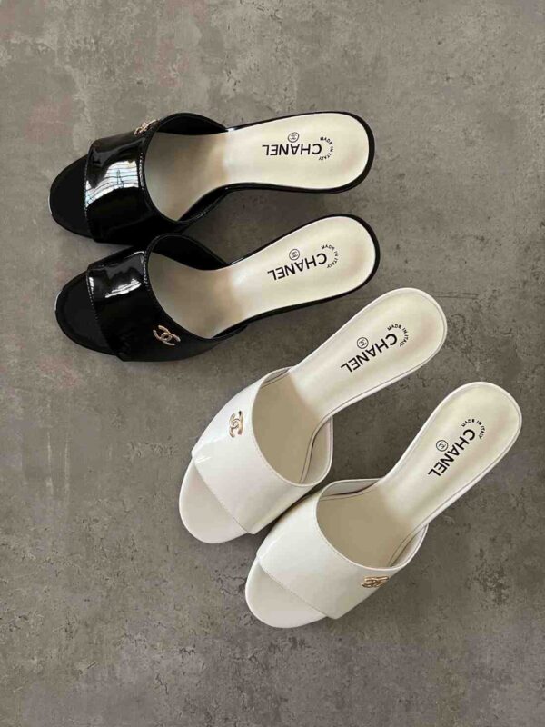 Chanel Black Patent Leather CC Slide Sandals