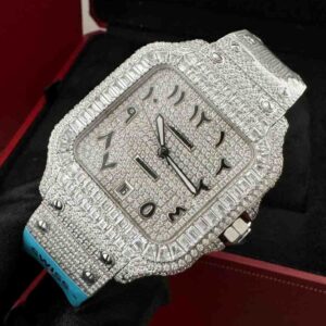 Cartier Arabic Dial VVS Square Steel Iced Out Watch