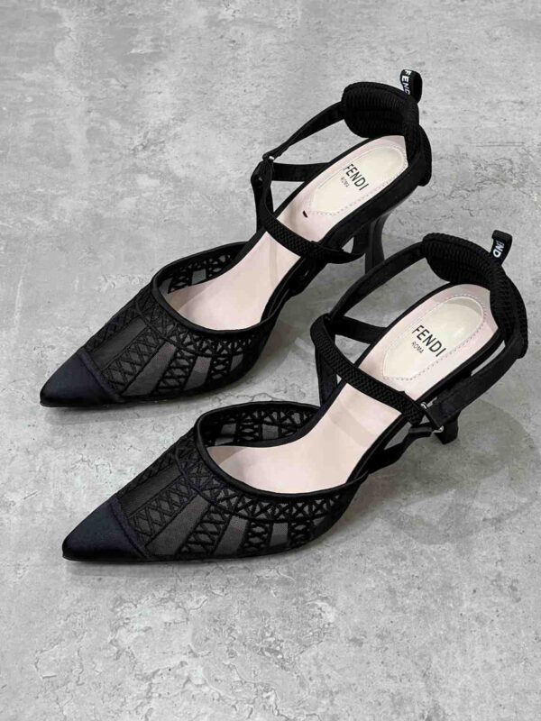 Fendi Black Lace and Leather Colibri Lite Slingback Pumps - Image 2